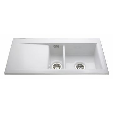 CDA KC74WH Ceramic One And A Half Bowl Sink KC74WH  