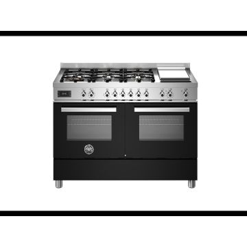 Bertazzoni PRO126G2ENET Professional 120cm Range Cooker Twin Oven Dual Fuel - Gloss Black - A/A PRO126G2ENET  