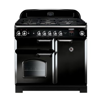 Rangemaster Classic CLA100NGFBL/C 100cm Gas Range Cooker with Electric Fan Oven - Black CLA100NGFBL/C  