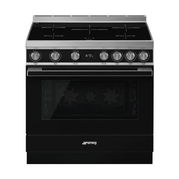 Smeg Portofino CPF9iPBL 90cm Electric Range Cooker with Induction Hob - Black - A+ CPF9IPBL  