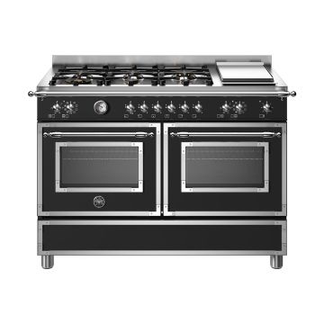 Bertazzoni HER126G2ENET Heritage 120cm Range Cooker Twin Oven with Griddle Dual Fuel - Matt Black - A/A HER126G2ENET  