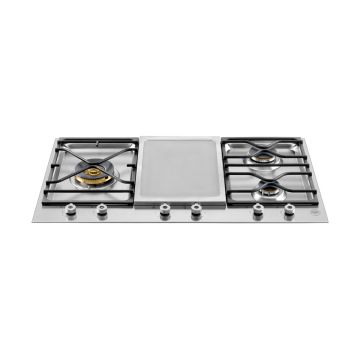 Bertazzoni PM3630GX Segmented 90cm Gas Hob with 3 Burners and Electric Griddle - Stainless Steel PM3630GX  