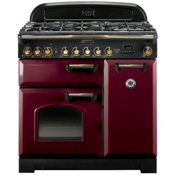 Rangemaster Classic Deluxe CDL90DFFCY/B 90cm Dual Fuel Range Cooker -  Cranberry/Brass - A CDL90DFFCY/B  
