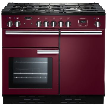 Rangemaster Professional + PROP100NGFCY/C 100cm Gas Range Cooker -  Cranberry/Chrome - A PROP100NGFCY/C  