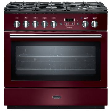 Rangemaster Professional + FX PROP90FXDFFCY/C 90cm Dual Fuel Range Cooker -  Cranberry/Chrome - A PROP90FXDFFCY/C  