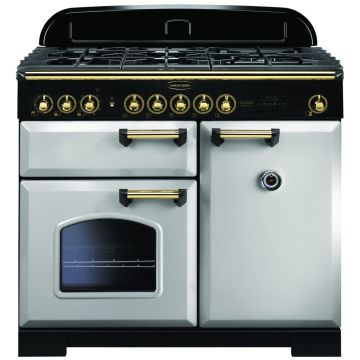 Rangemaster Classic Deluxe CDL100DFFRP/B 100cm Dual Fuel Range Cooker -  Royal Pearl/Brass - A CDL100DFFRP/B  