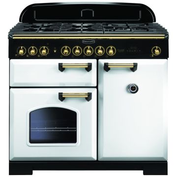 Rangemaster Classic Deluxe CDL100DFFWH/B 100cm Dual Fuel Range Cooker -  White/Brass - A CDL100DFFWH/B  