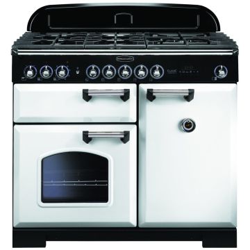 Rangemaster Classic Deluxe CDL100DFFWH/C 100cm Dual Fuel Range Cooker -  White/Chrome - A CDL100DFFWH/C  