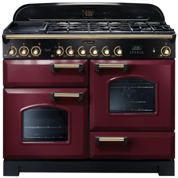 Rangemaster Classic Deluxe CDL110DFFCY/B 110cm Dual Fuel Range Cooker -  Cranberry/Brass - A CDL110DFFCY/B  