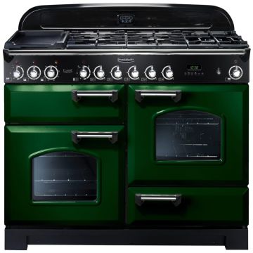 Rangemaster Classic Deluxe CDL110DFFRG/C 110cm Dual Fuel Range Cooker -  Racing Green/Chrome - A CDL110DFFRG/C  