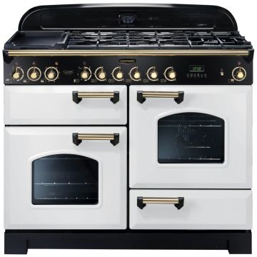 Rangemaster Classic Deluxe CDL110DFFWH/B 110cm Dual Fuel Range Cooker -  White/Brass - A CDL110DFFWH/B  