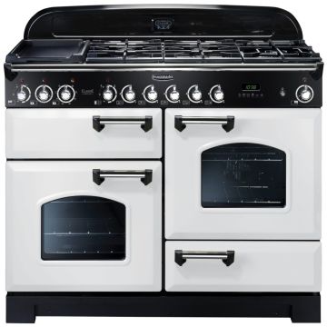 Rangemaster Classic Deluxe CDL110DFFWH/C 110cm Dual Fuel Range Cooker -  White/Chrome - A CDL110DFFWH/C  