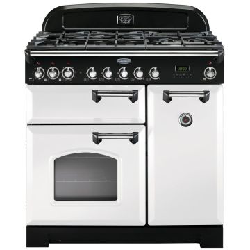 Rangemaster Classic Deluxe CDL90DFFWH/C 90cm Dual Fuel Range Cooker -  White/Chrome - A CDL90DFFWH/C  