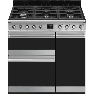 Smeg SY93-1 Symphony 90cm Dual Fuel Range Cooker - Stainless Steel - A SY93-1  